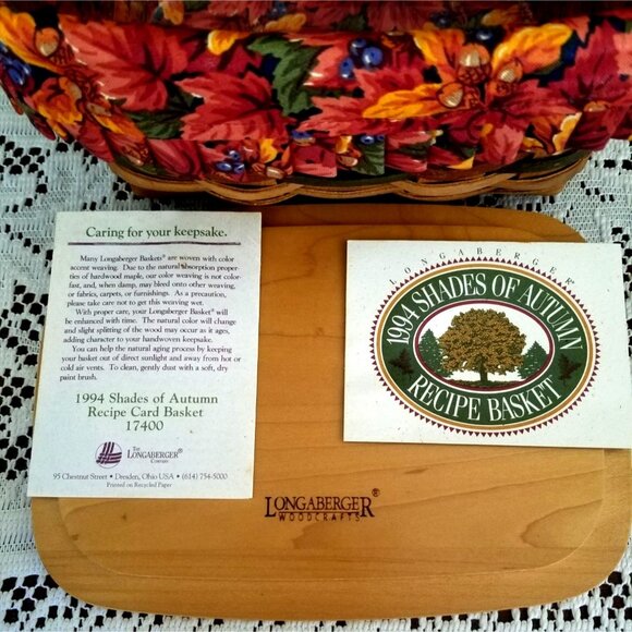 VTG Longaberger 2004 Shades of Autumn Recipe Basket Combo Fall Foliage Liner Lid - Picture 2 of 12